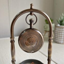 Antique Brass Handmade Nautical Desk Clock Built-in Compass Base - Victoria London 1876 Miyota Quartz Movement - Image 6