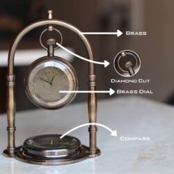 Antique Brass Handmade Nautical Desk Clock Built-in Compass Base - Victoria London 1876 Miyota Quartz Movement - Image 7