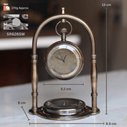 Antique Brass Handmade Nautical Desk Clock Built-in Compass Base - Victoria London 1876 Miyota Quartz Movement - Image 8