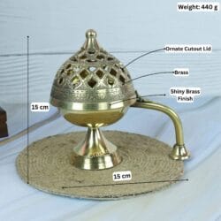 Brass loban dani with labeled dimensions indicating 15 cm height, 15 cm width, and a weight of 440g.