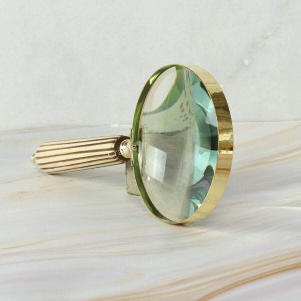Fluted Striped Handle Magnifier | Shiny Brass, Clear Lens | Elegant Reading Aid & Desk Decor - Image 3