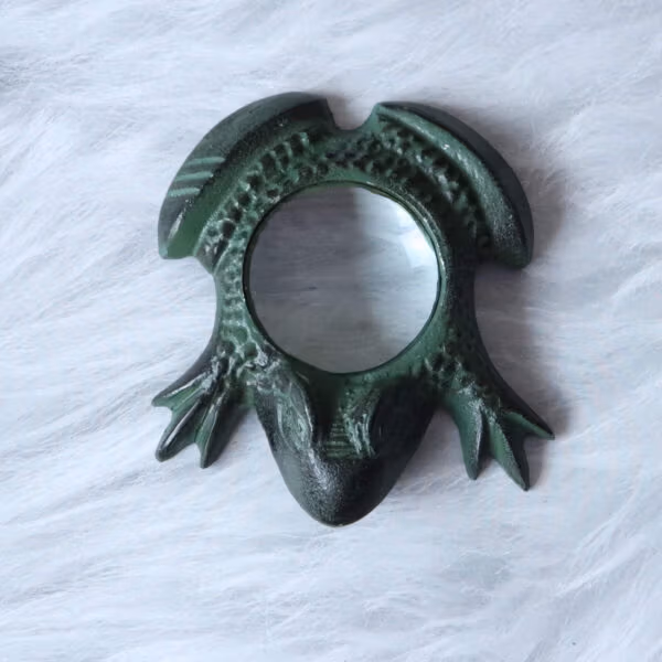 Frog Magnifying Glass-3 Direct top-down view of the frog-shaped magnifying glass, showcasing its symmetrical design and the clear lens.