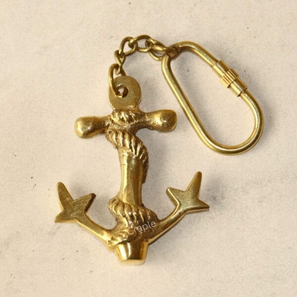 Handmade Anchor Rope Keychain-6 Close-up of the solid brass anchor charm, highlighting its sturdy construction and polished finish.