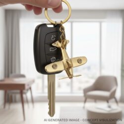 Handmade Brass Airplane Keychain with Spinning Propeller - Image 2