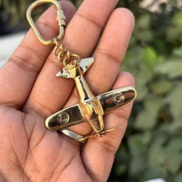 Handmade Brass Plain Keychain (2) Handmade Brass Airplane Keychain with Spinning Propeller - Image 4