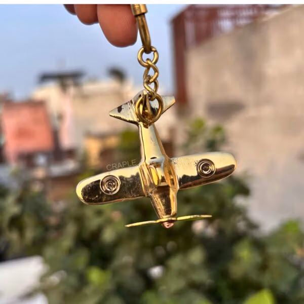Handmade Brass Plain Keychain (4) Handmade Brass Airplane Keychain with Spinning Propeller - Image 5