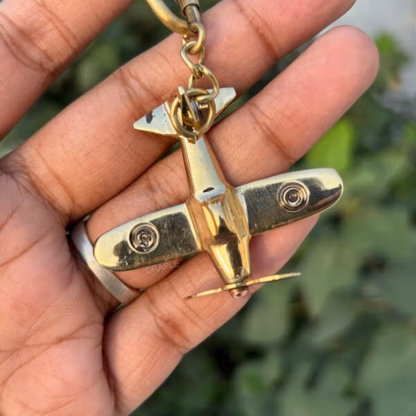 Handmade Brass Plain Keychain (5) Handmade Brass Airplane Keychain with Spinning Propeller - Image 3