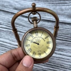 Engraved Desk Clock Built-In Base Compass, Victoria London Antique Brass Table Clock - Image 2