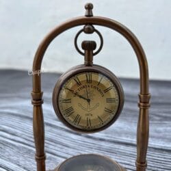 Engraved Desk Clock Built-In Base Compass, Victoria London Antique Brass Table Clock - Image 5