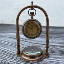 Engraved Desk Clock Built-In Base Compass, Victoria London Antique Brass Table Clock - Image 7