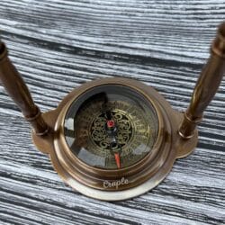 Engraved Desk Clock Built-In Base Compass, Victoria London Antique Brass Table Clock - Image 3