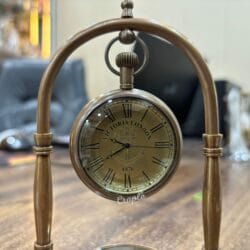 Engraved Desk Clock Built-In Base Compass, Victoria London Antique Brass Table Clock - Image 6