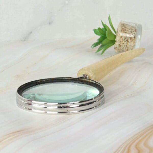 Horn Style Handle Magnifier | Nickel Finish Brass, Clear Lens | Rustic Modern Reading Aid & Gift - Image 4