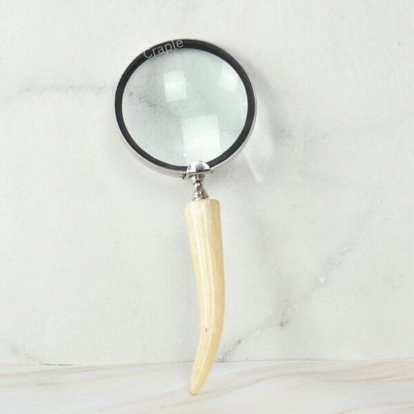 Horn Style Handle Magnifier | Nickel Finish Brass, Clear Lens | Rustic Modern Reading Aid & Gift - Image 2