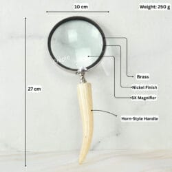 Horn Style Handle Magnifier | Nickel Finish Brass, Clear Lens | Rustic Modern Reading Aid & Gift - Image 5