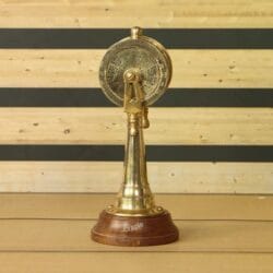 Main product image of a vintage-style brass ship's engine order telegraph with a wooden base, shown from the front.