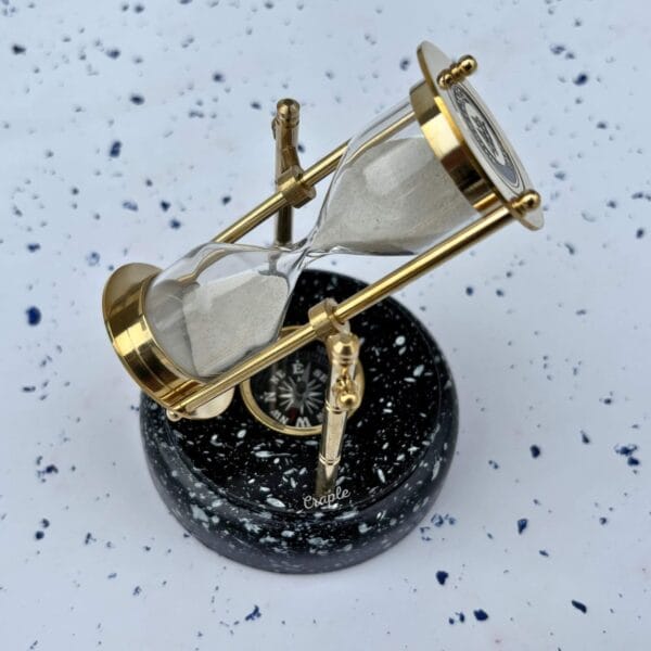 Personalized 3-Minute Sand Timer with Compass & MDF Marble Design Base, Engravable Gift - Image 1