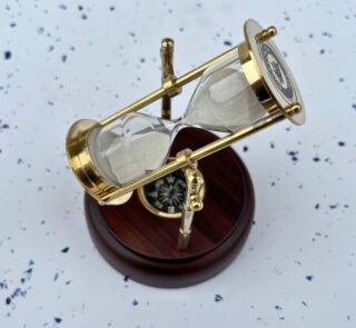 Homepage 27 Wooden Base Built in Compass Rotating Brass Hourglass