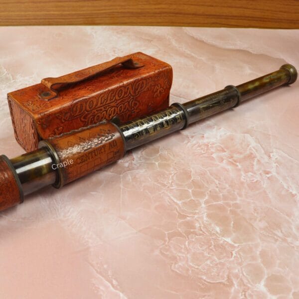 15.4" Etched Chessmaker 6th Century Telescope | Leather Wrapped, Black Antique Brass | Historical Decor & Collectible Gift - Image 3