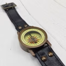 Antique Brass Wrist Compass | Engraved Ship, Leather Strap, Vintage Nautical Style | Wearable Explorer Gift - Image 4