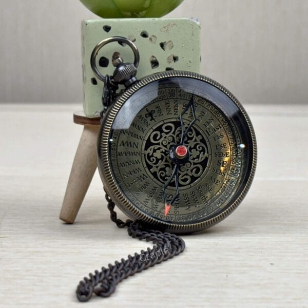 Black Antique Brass Pocket Compass-8 Antique black brass pocket compass and chain displayed as a beautiful keepsake gift for a son from his mother.