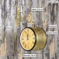 Image of the mounted station clock with dimensions labeled: 27.5 cm height, 16 cm diameter, and 665g weight.