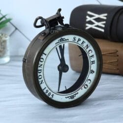 Left-angled perspective of the Spencer pocket map magnifier and compass, showing the depth of the casing.