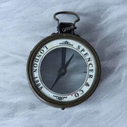 Top-down view of the Spencer & Co. London 1905 map reader compass on a white background.