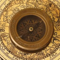 Close-up of the vintage-style compass dial featuring an ornate compass rose and a "London 1941" engraving.