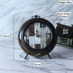 Antique patchwork clock with its dimensions labeled, showing a 15 cm height and 13 cm width.